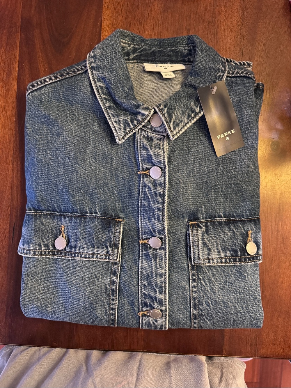 PARKE x Target Medium Wash Women's Long Sleeve Denim Shacket